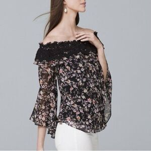 White House Black Market Floral Crochet-Trim Off-the-shoulder NWT Size Large